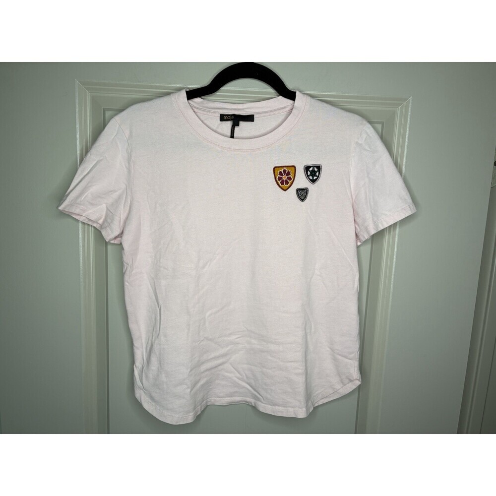 Maje Women's Rose Cotton Embroidered Crest T-Shirt Size 1 or Small